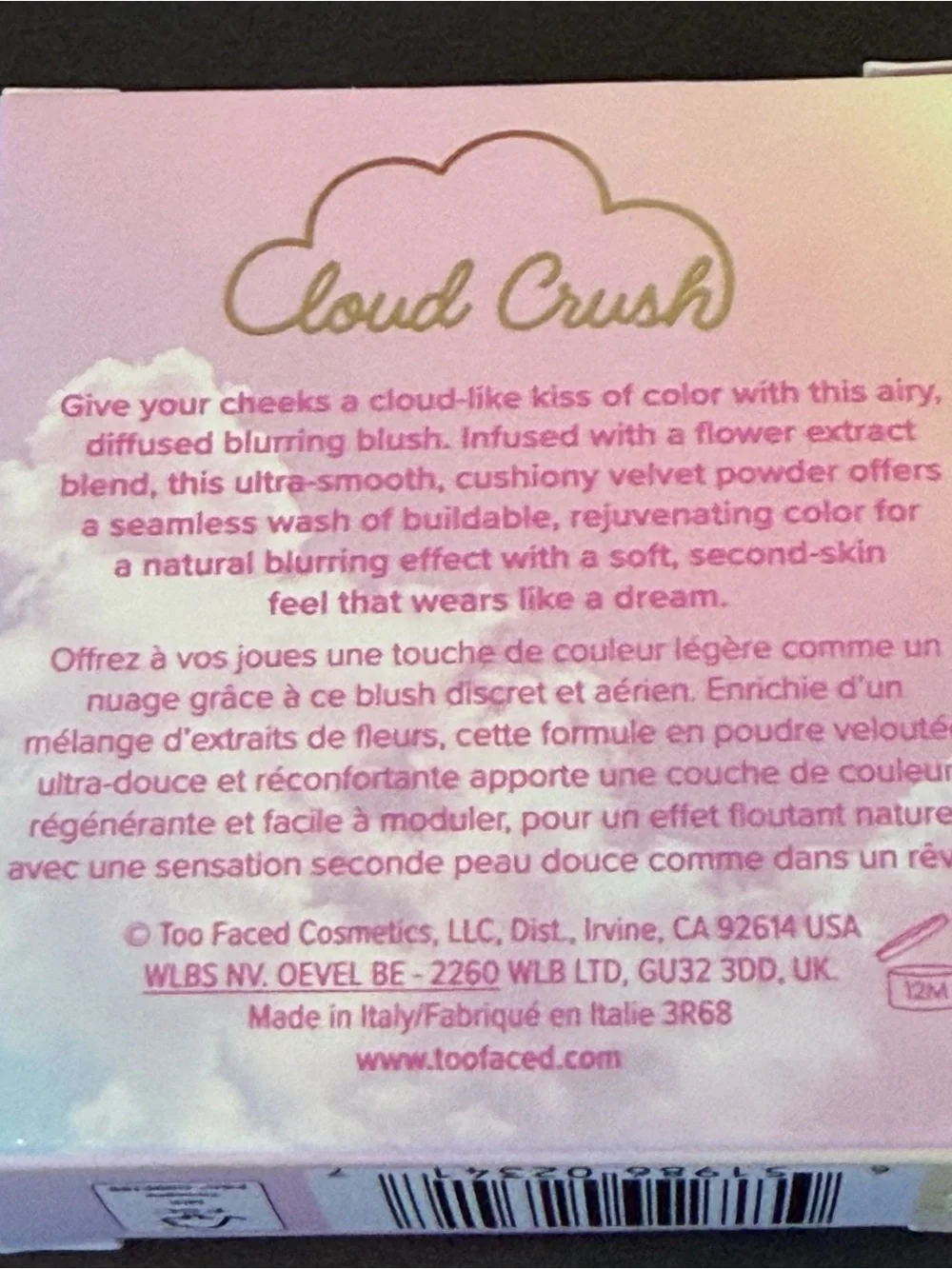 Too Faced Cloud Crush Blurring Blush SUPER CANDY CLOUDS Pink 0.17oz 5g New Matte